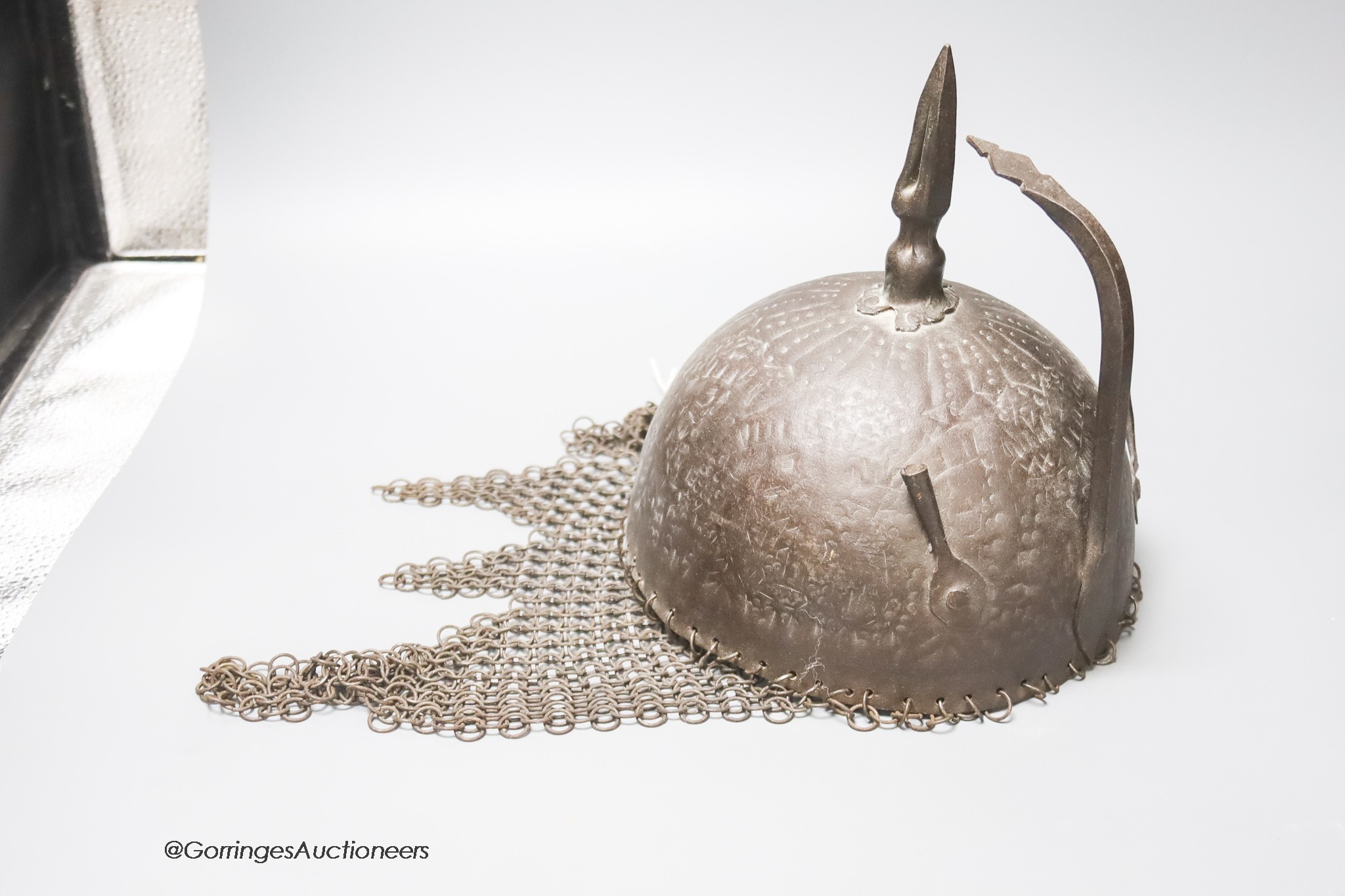 An Indian Mughal iron and chain helmet, Khula Khud